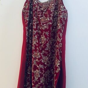 Red Indian suit (kurta/churidar) with Gold Embellishments